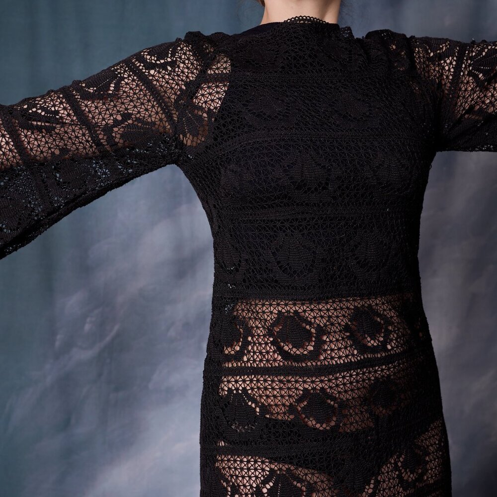 Amazing 70's Vintage Cotton Lace Maxi Dress in Black - Picture 5 of 7